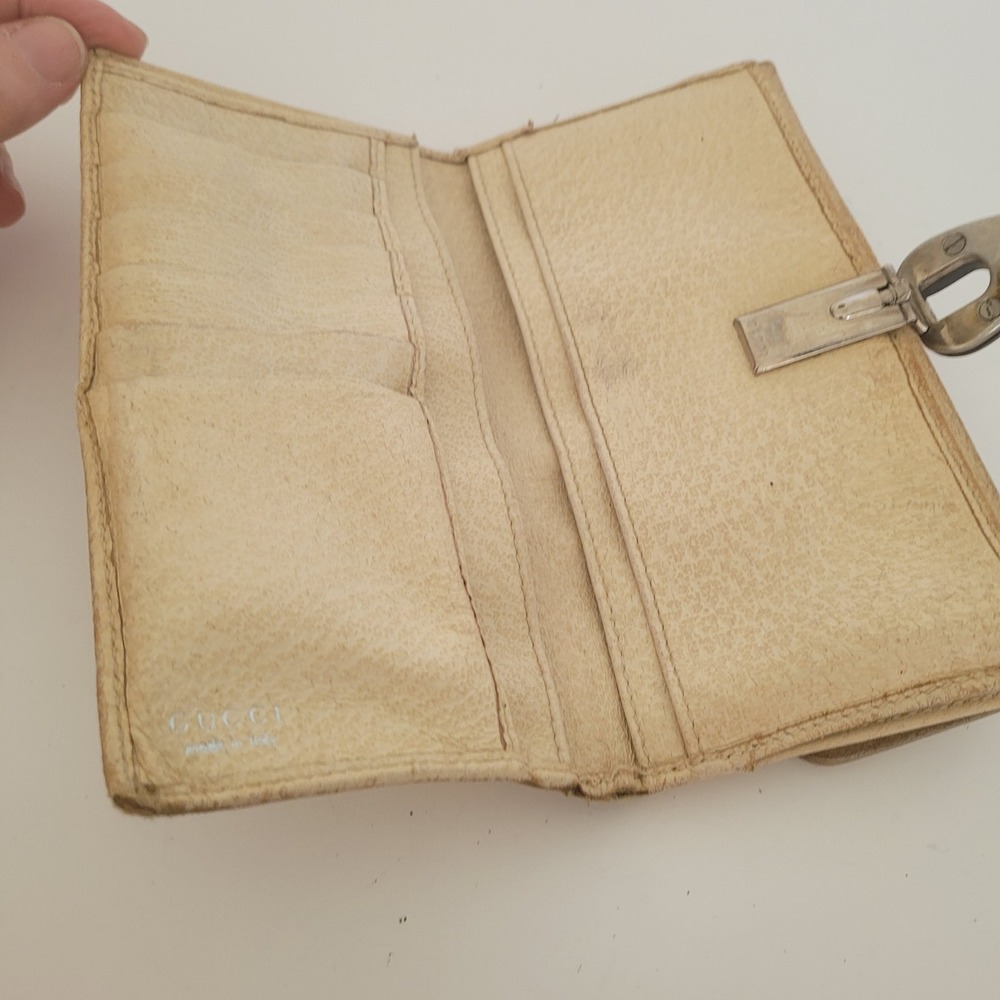 Vintage Gucci Metallic Gold Leather Long Wallet Flip Lock 035.661.1893.5 Italy - Picture 3 of 13